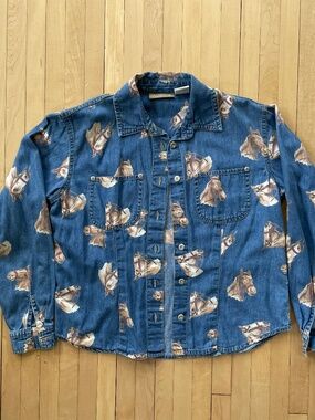 Vintage Liz Claiborne Horse Print Denim Shirt